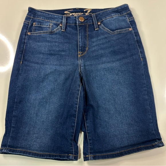 Seven7 Jeans Shorts Women’s 8 Blue Denim Cotton Outdoor Stretch Bermuda Roll Up - Picture 3 of 12